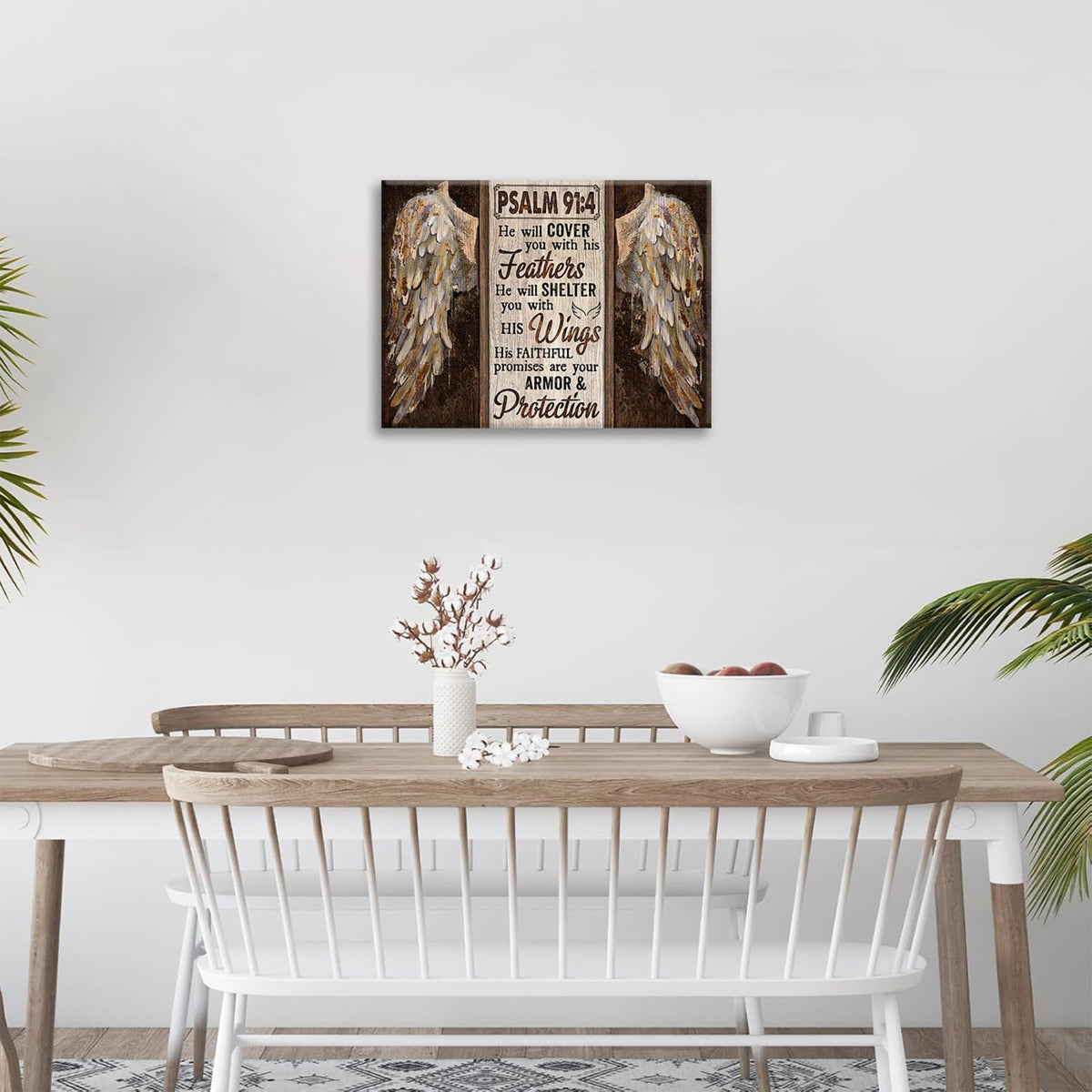 Psalm 91 Wall Art Religious Angel Wings Wall Decor Bible Verse Painting Christian Scripture Prayer Canvas Picture for Church Bedroom Living Room 16"x20" (Wing Psalm 91 / 20"L x 16"W)