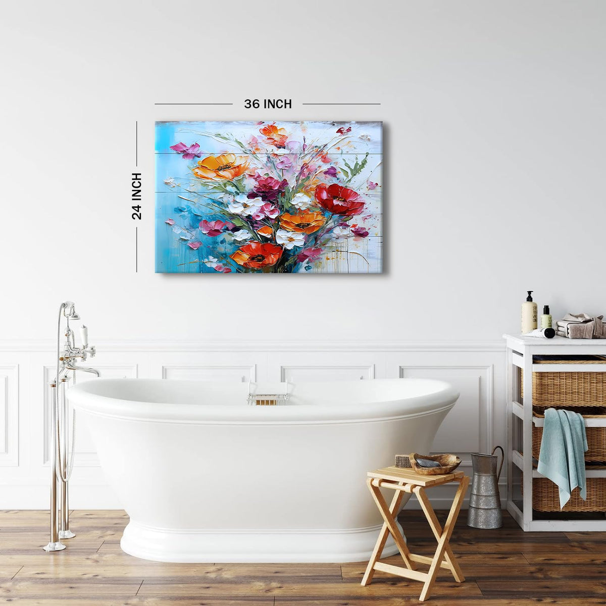 Large Wildflower Wall Art Rustic Colorful Flowers Canvas Picture for Bedroom Watercolor Floral Wall Decor Retro Poppy Flowers Prints Modern Bouquet Artwork Kitchen Living Room Home Decoration 24x36" (36"L x 24"W / Colorful Floral)