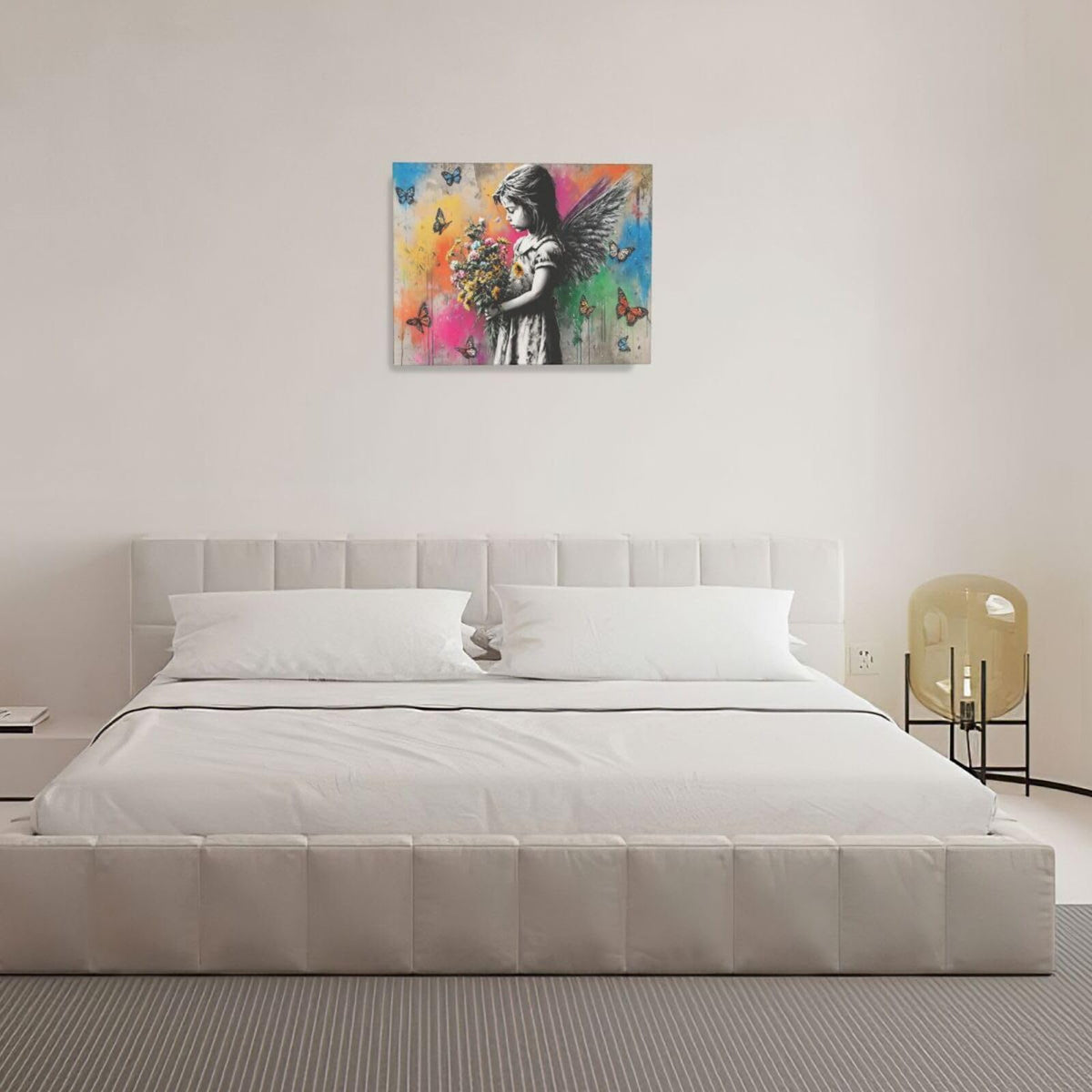 Banksy Wall Art Butterfly Girl Pictures Street Pop Art Graffiti Canvas Wall Decor Vintage Kids Aesthetic Painting Artwork Decorations Framed for Living Room Bedroom Bathroom Kid Room Office 16"x20" (Banksy girl / 20L"×16W")