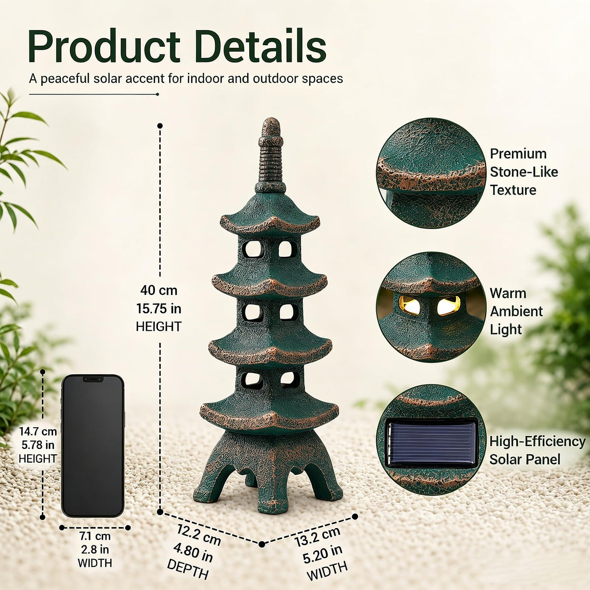 Solar Pagoda Garden Statues (40cm Bronze)