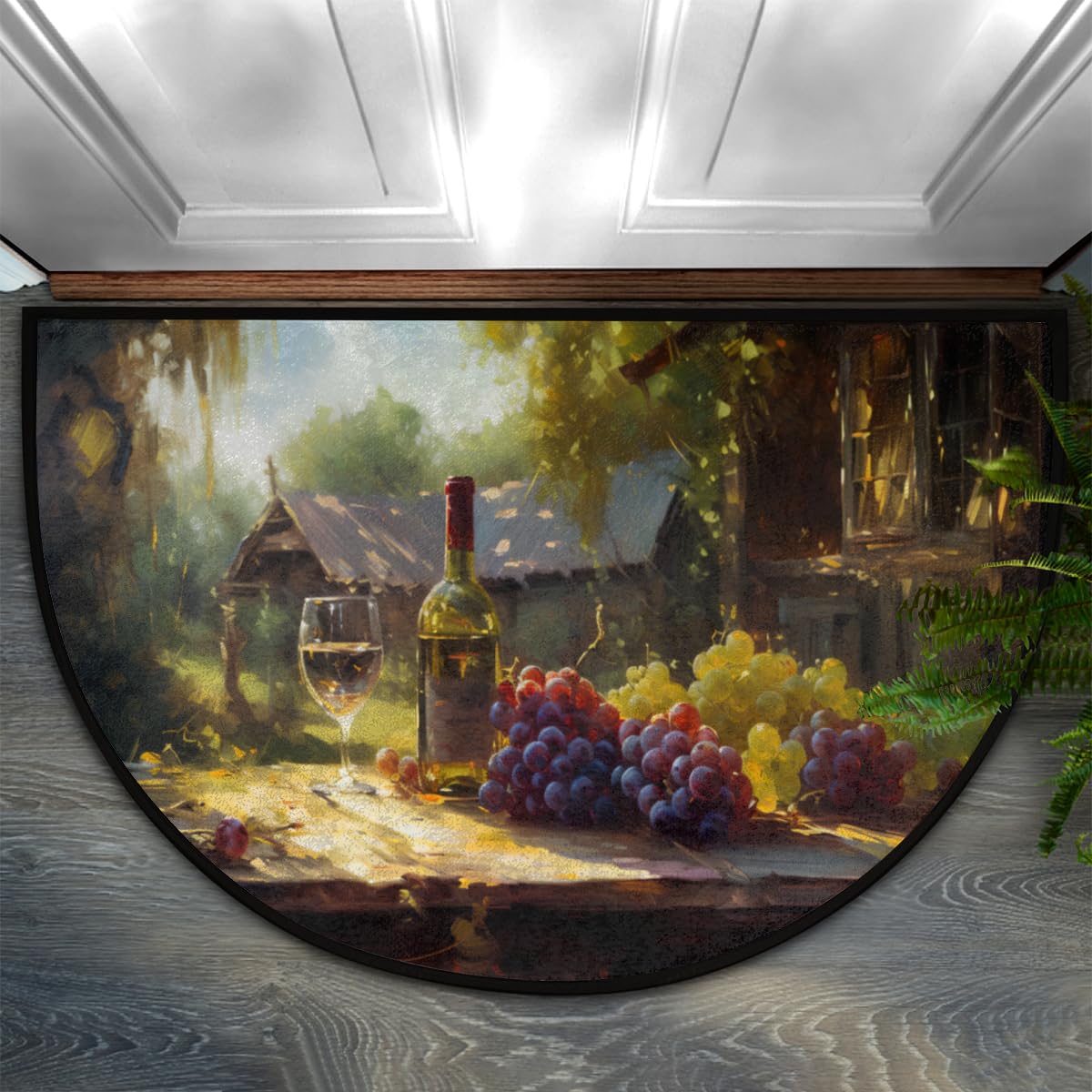 Farm Grape Wine Half Round Doormat Washable Semi Circle Area Rug Non Slip Absorbent Half Moon Rugs for Indoor Outdoor Kitchen Bathroom Bedroom Living Room Fireplace Floor Carpet Decor (A04: Vintage Grape)