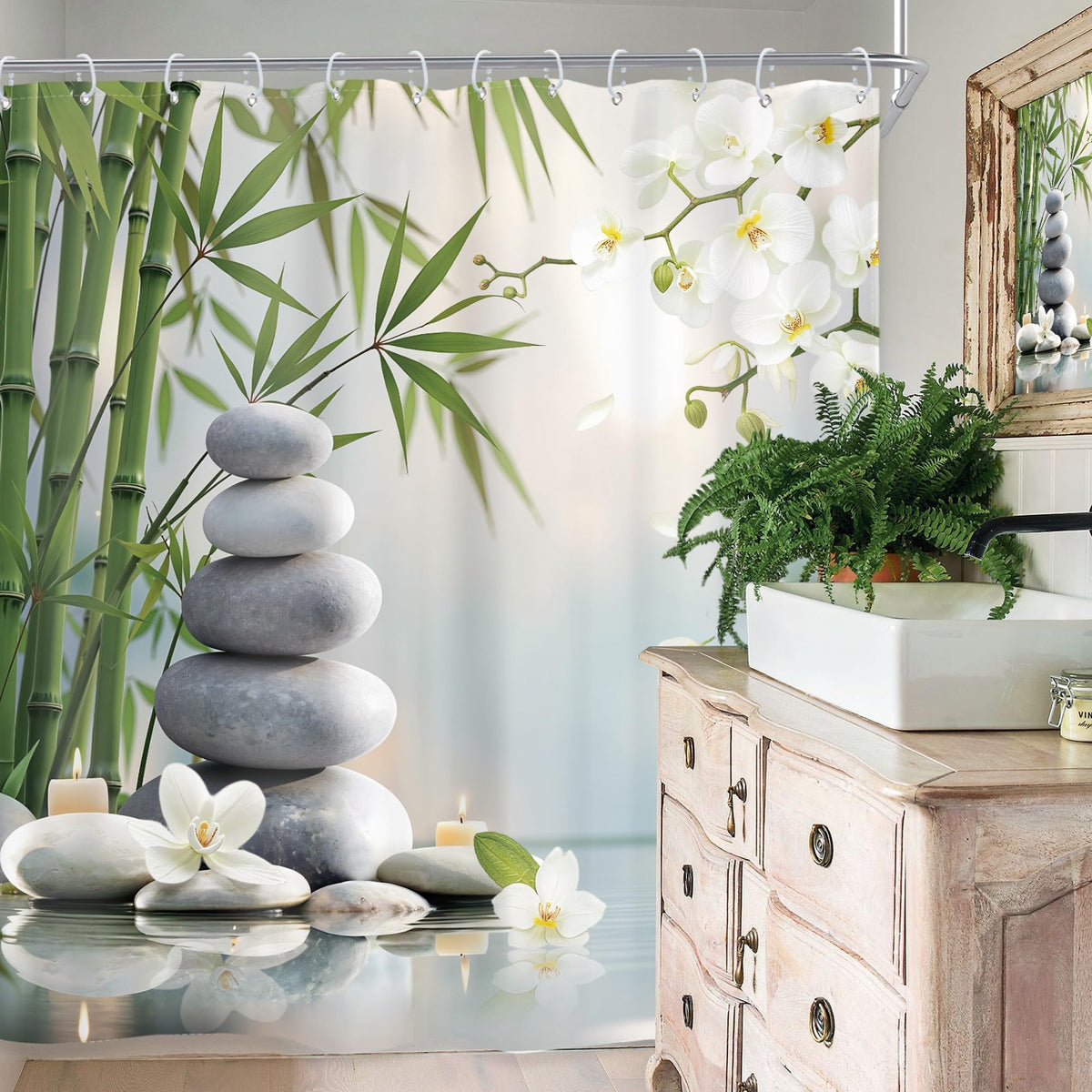 Zen Stone Meditation Shower Curtain Inspirational 72Wx78H Inch Decor (Zen01 / 72"W x 78"L (Pack of 1))