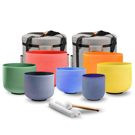 432Hz 7 12 Inch Colored Crystal Singing Bowl Set of 7 (7-12 Inch 432Hz / Colored)