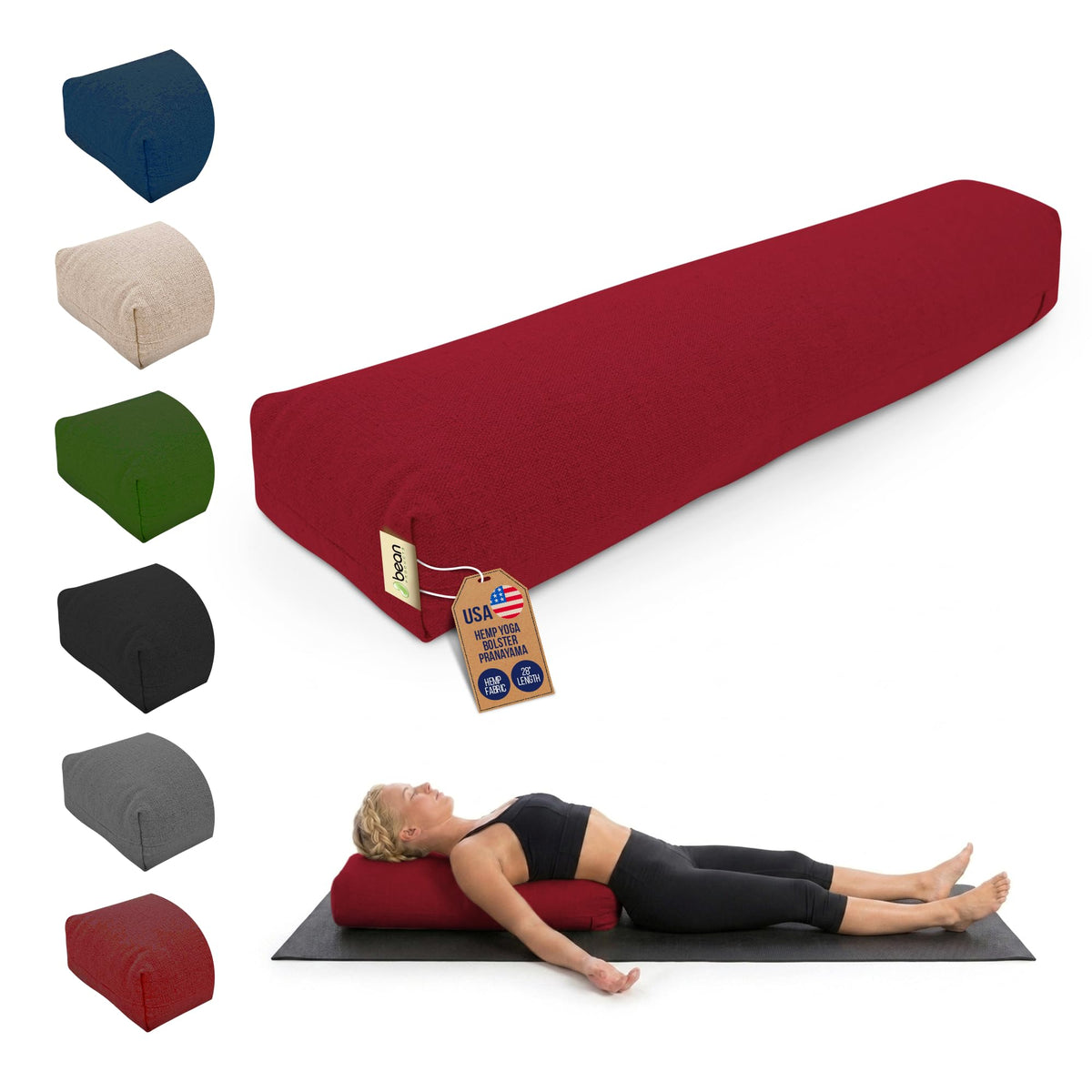 Hemp Pranayama Yoga Bolster (Hemp Cover / Cranberry)