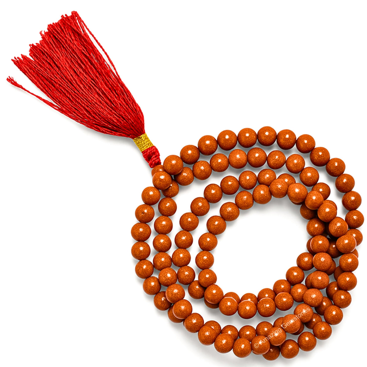 Red Goldstone Buddhist Prayer Beads Japa Mala with 108 Meditation Beads (Without Knots / Red Goldstone)