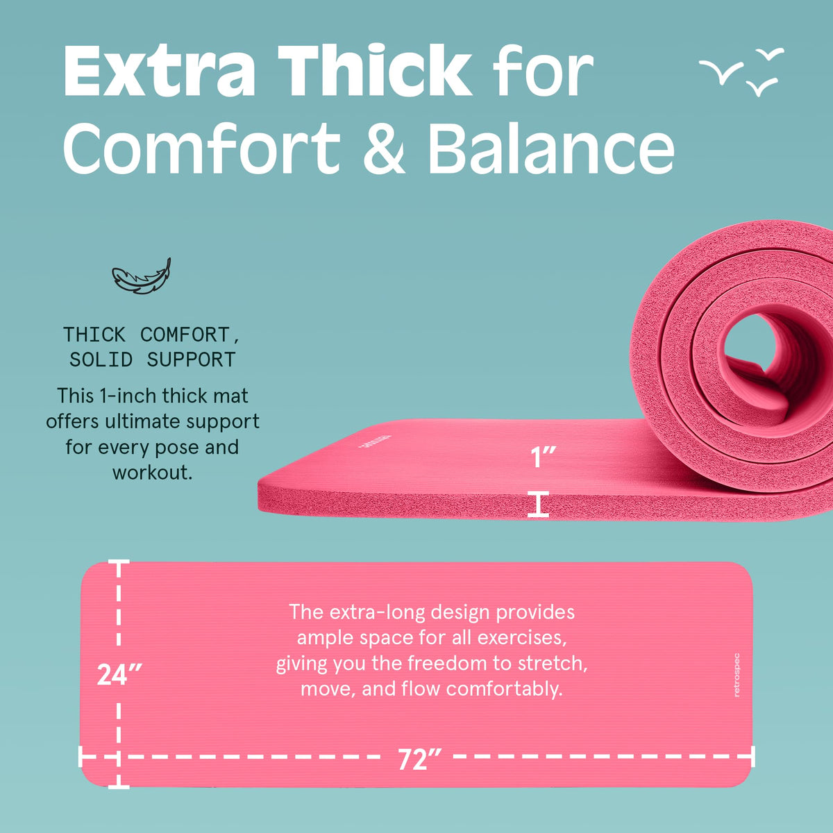 Solana 1" Extra Thick Yoga Mat Non Slip Exercise Mat w (Pink Dahlia / 1 inch)