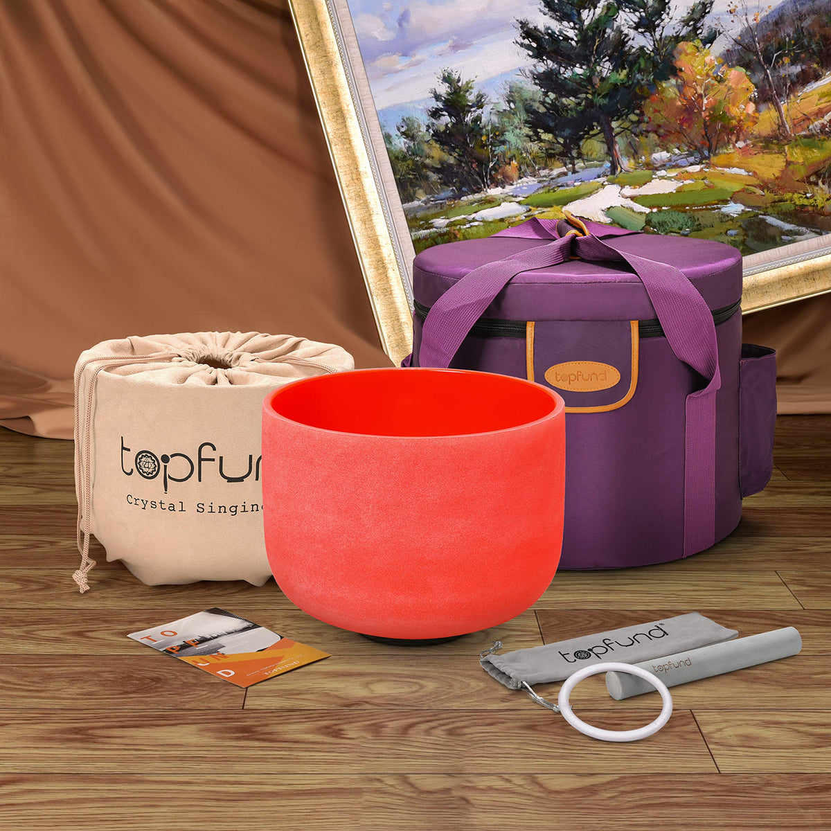 Orange D# Note Crystal Singing Bowl Navel Chakra 10 inch with Heavy Duty Carrying Case and Suede Mallet (10 inch / Orange D# Note)