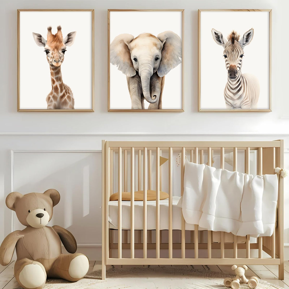 Nursery Animal Wall Art Safari Baby Wall Decor Boy Room Nursery Canvas Prints Jungle Animal Art Pictures Kids Cute Safari Poster for Girl Bedroom 16x24 Inch Unframed Set of 3 (16x24 Inch Unframed / Elephant Giraffe Prints)