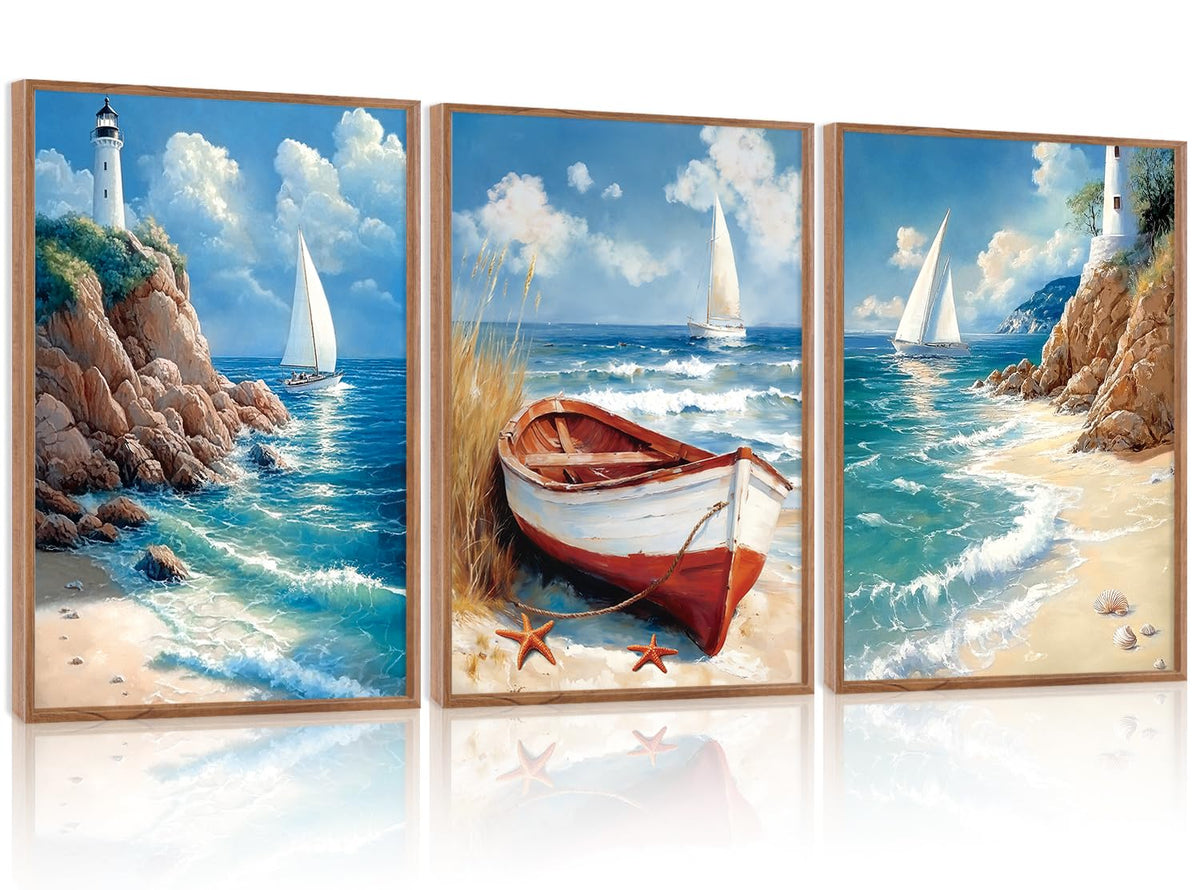 Coastal Framed Canvas Wall Art (Sailboat)