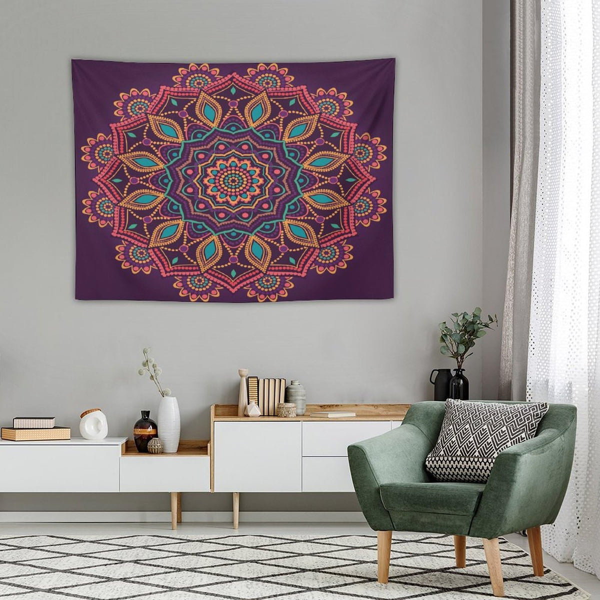Mandala Tapestry Wall Hanging Indian Hippie Bohemian Art Floral Texture Pattern Tapestries Home Decor for Living Room Bedroom Kitchen Dorm 30"x40" (30"L x 40"W / Mandala-7)