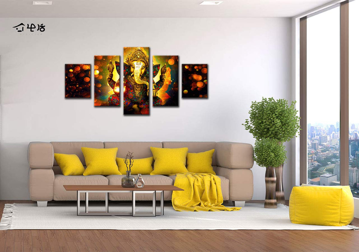 Large 5 Pieces Lord Ganesha Indian Wall Decor (60"L x 32"W / Art 08)