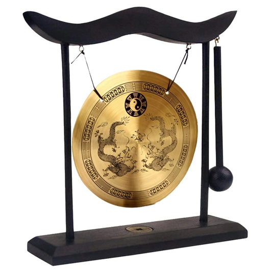 Brass Desktop Gong Double Dragon Pattern Ornament (Brass)