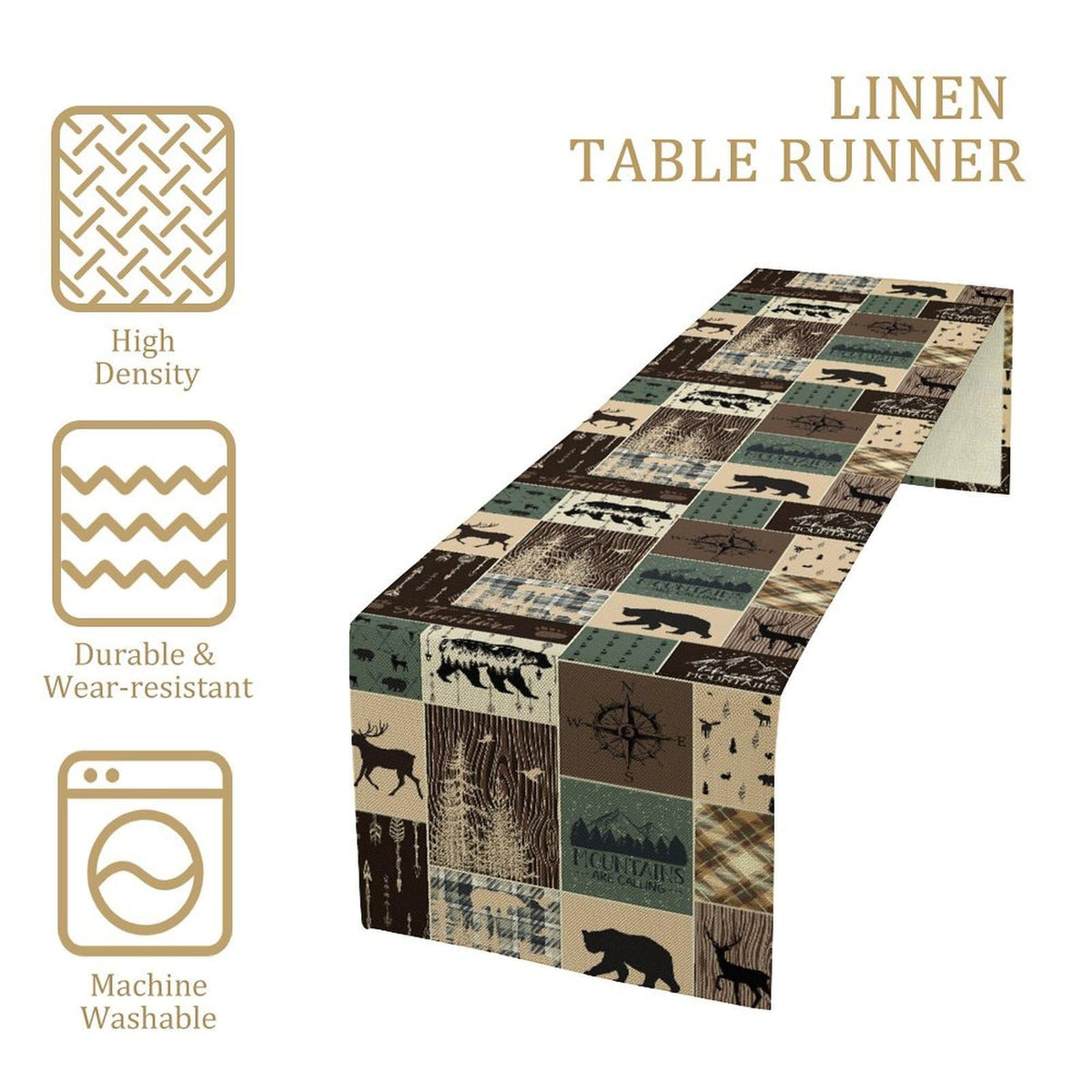 Country Rustic Farmhouse Deer Table Runner Tabletop Cover Vintage Cabin Bear Mountain Hunting Wild Animal Plaid Checkered Printed for Kitchen Dining Room 13x60 Inch (13x60inch / Retrobear-2)