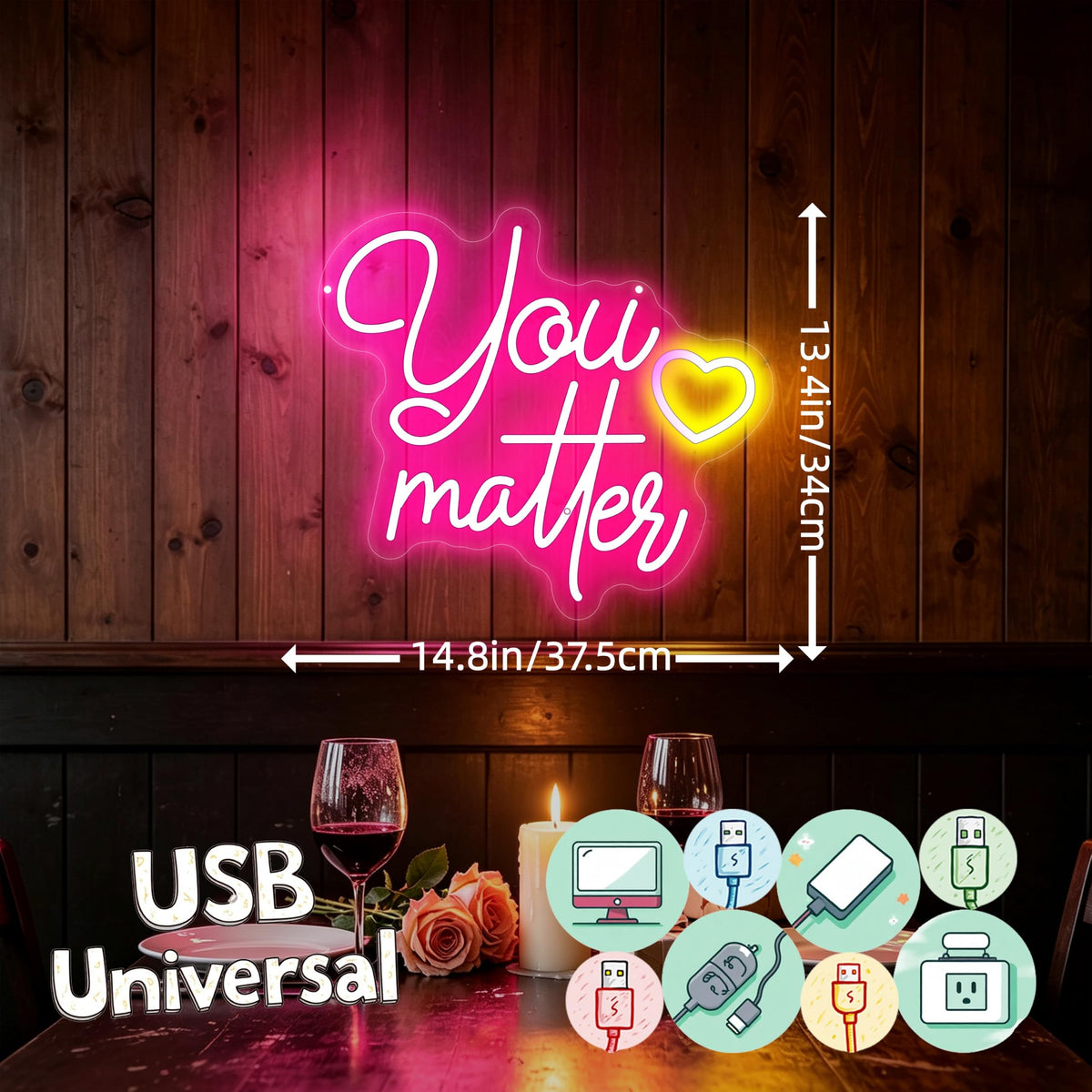 You Matter Neon Sign Motivational Positive Quote LED Wall Decor (You Matter)