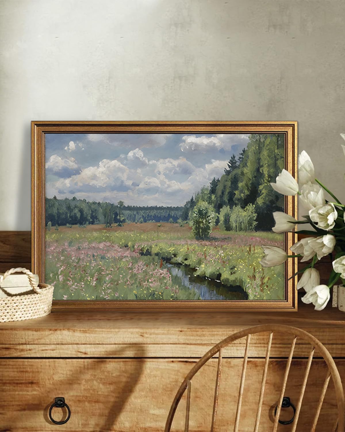Gold Framed Vintage Wall Art Prints (Green Forest / 24"L x 16"W)