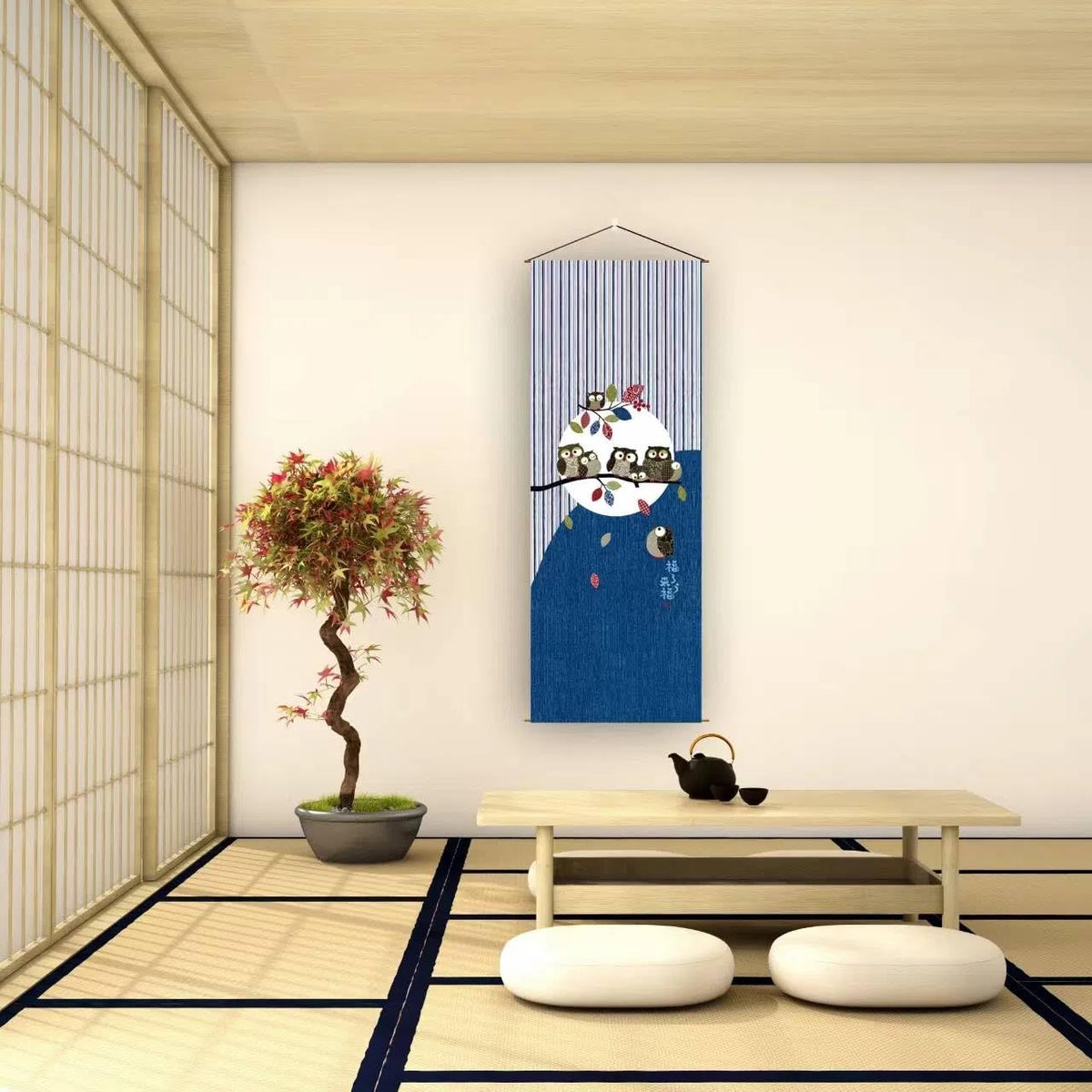Japanese Tapestry Wall Art Scroll (Owl)