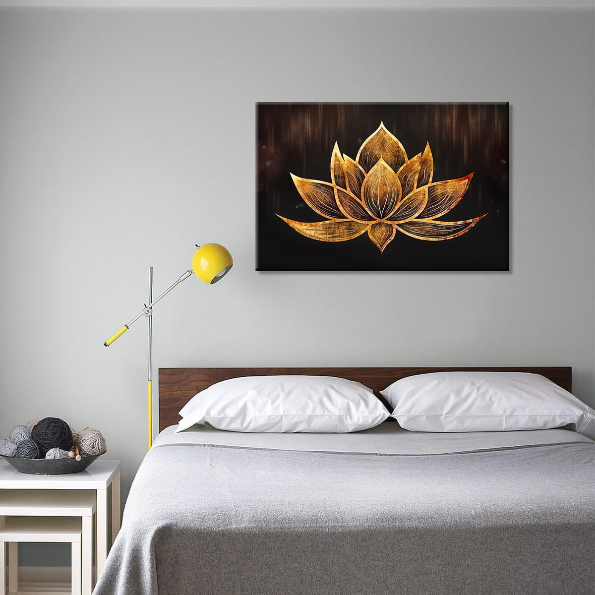 Lotus Flower Wall Art Abstract Golden Floral Wall Painting Gold Lotus Decor Canvas Print Zen Artwork for Home Office Living Room Ready to Hang (Lotus 02 / 18"L x 12"W)