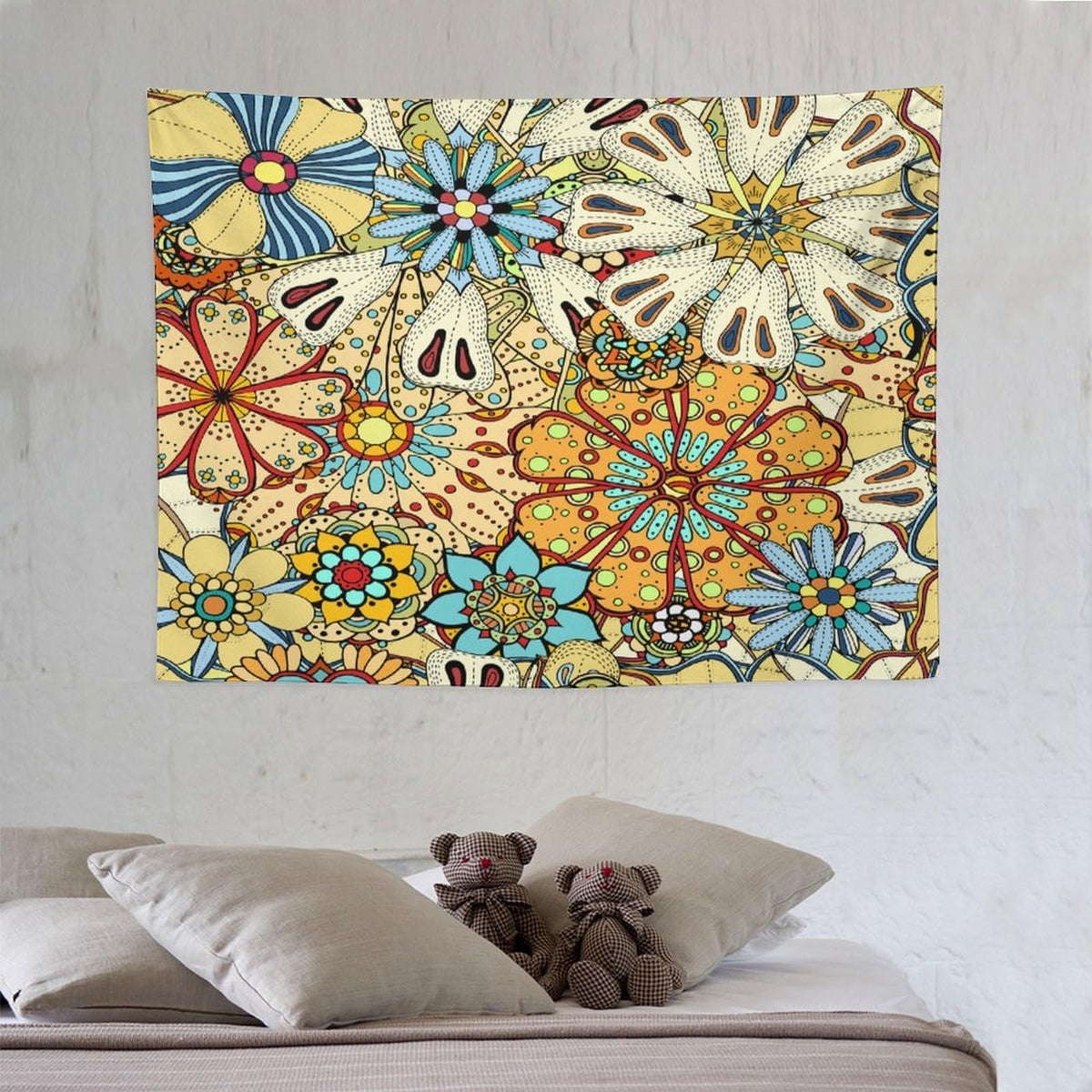 Boho Floral Tapestry Wall Hanging Vintage Colorful Flowers Bohemian Print Mandala Tapestries Home Decor for Living Room Bedroom Apartment Farmhouse Dorm 30"x40" (30"L x 40"W / Mandala-34)