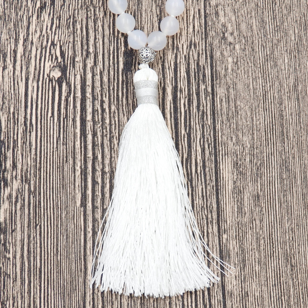 Mala Beads Necklace for Women & Men (white agate)