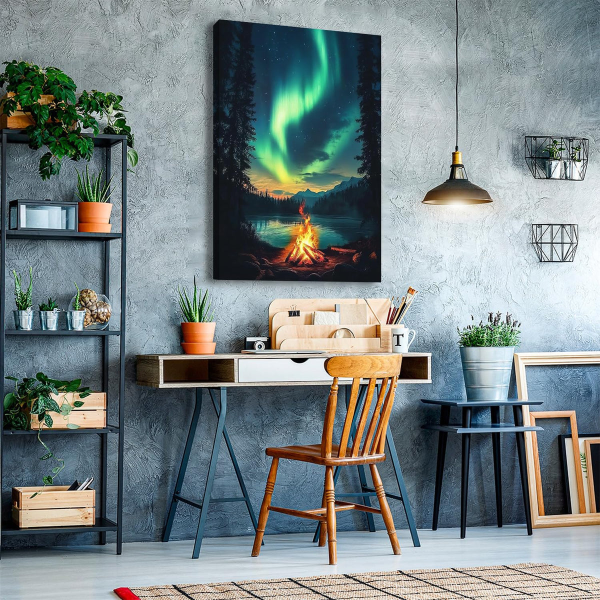 Forest Landscape Wall Art Aurora Borealis Scene Living Room Wall Decor Colorful Green Trees Canvas for Painting Vintage Farmhouse Prints Poster Sunlight Picture Modern Artwork Home Decorations 24x36" (24"L x 36"W / Nature15)