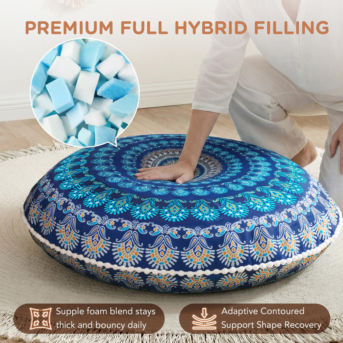 Floor Pillows 2 Pack (2 Count (Pack of 1) / Round | Navy)