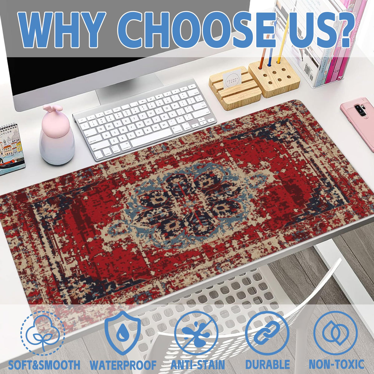 Desk Mat Boho Carpet Style Large Gaming Mouse Pad for Desk XXL (35.4" x 35.4" / Boho Carpet Style-2)