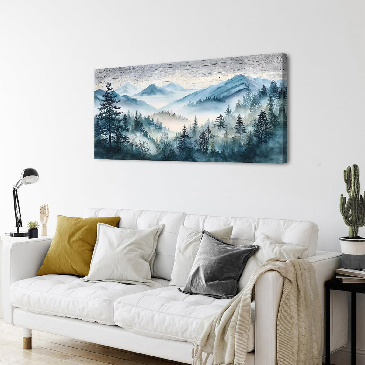 Misty Great Smoky Mountain Wall Art Farmhouse Wall Decor for Living Room Mist Trees Scenery Nature Landscape Picture Bedroom Vintage Foggy Forest Painting Bedroom Kitchen Home Decoration 24x48" (48"L x 24"W / Misty Forest)