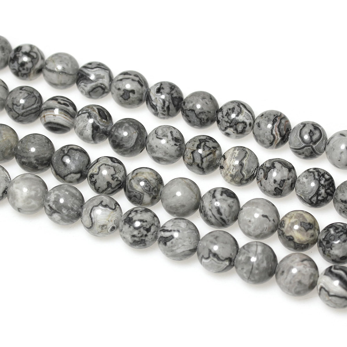 AAA Natural Map Stone Beads Gray Picasso Stone Beads for DIY Bracelet Making 15" (Gray Map Stone / 12mm)