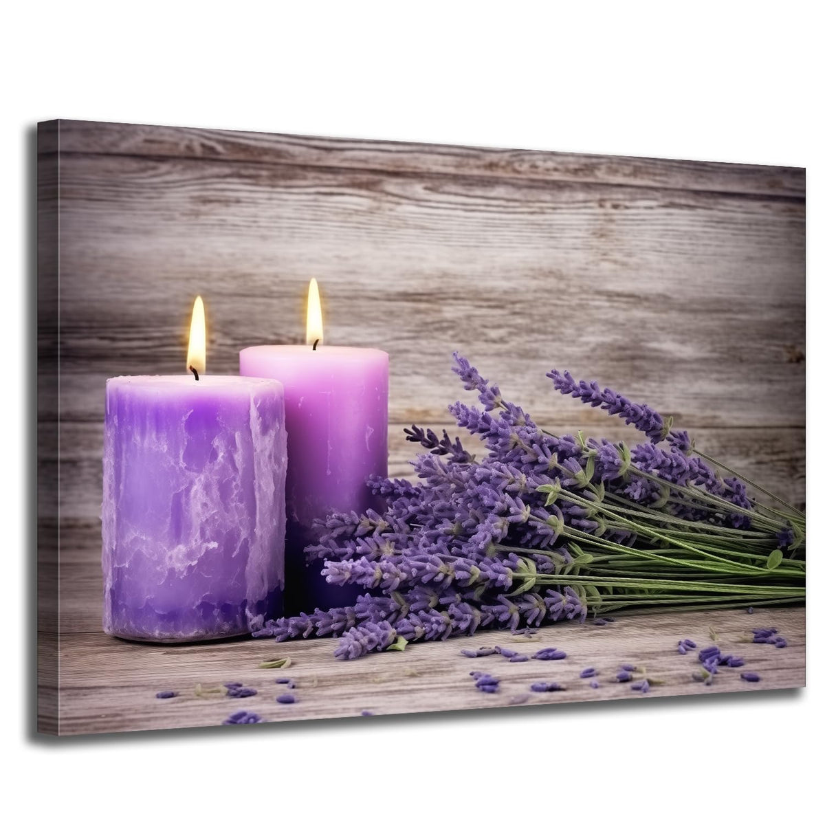 Bathroom Canvas Wall Art Purple Lavender and Candles Picture Print Painting Rustic Vintage Framed Still Life Artwork for Office Kitchen Living Room Spa Room Decor (Artwork 02 / 18"L x 12"W)