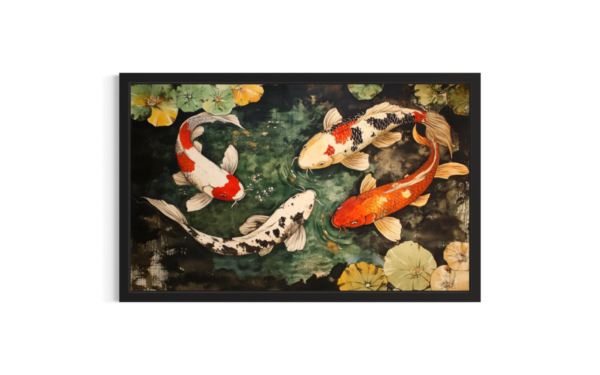Koi Pond Black Framed Wall Art Print Poster (Koi Pond / 14"L x 11"W)