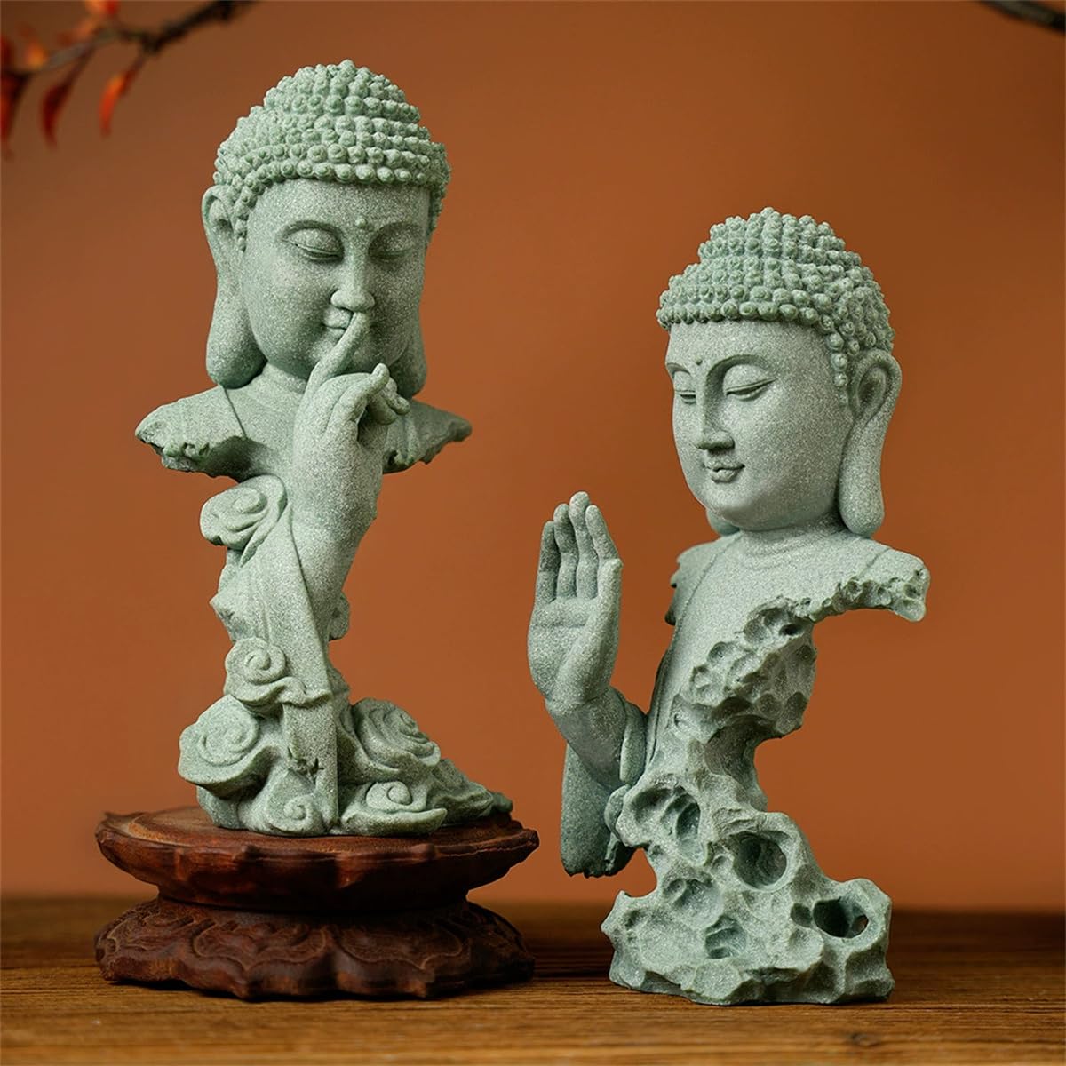 Meditating Buddha Statue Zen Garden Statues Sandstone Thinker Buddha Sculpture Figurine for Fish Tank Aquarium Home Decorations (B)