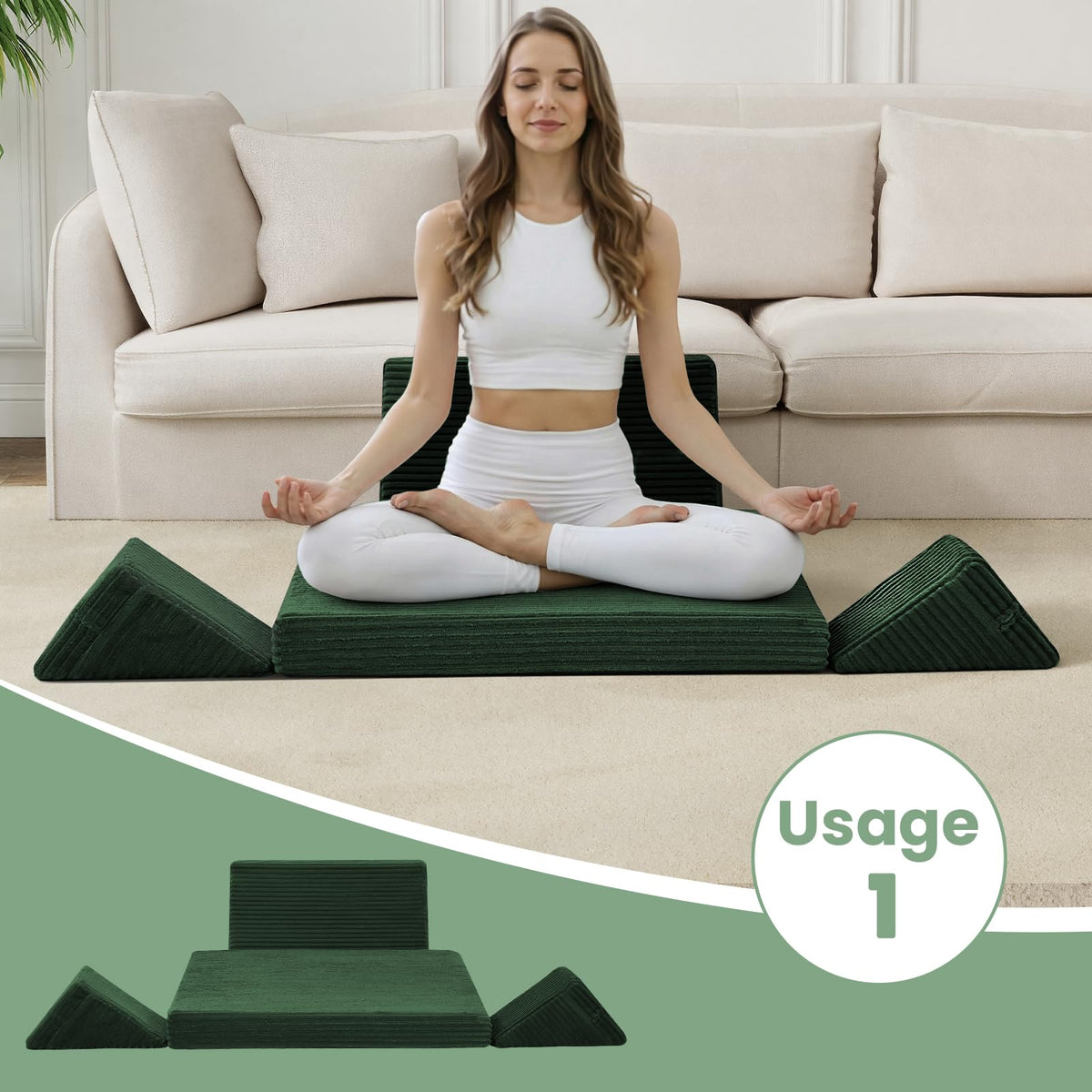 Meditation Cushion (Green / 24X24X2 Inch)