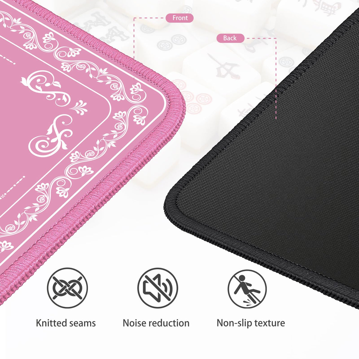 Mahjong Mat Elegant Pink with Lace Trim (Pink-blue and White Porcelain)