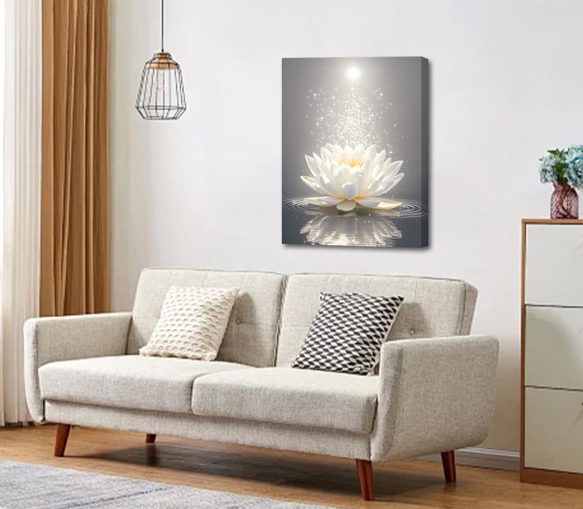 Framed Lotus Floral Pictures Wall Art for Zen Office Decor (Framed 12"X16"- Framed Lotus Floral Pictures)