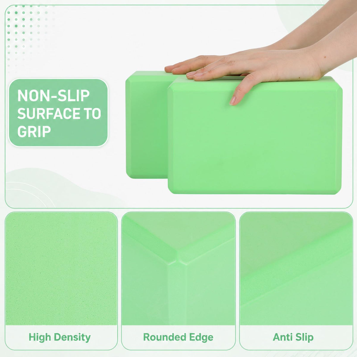 6 Pack Yoga Blocks 9 x 6 x 4 Inch EVA Foam Lightweight Non Slip Yoga Props for Pilates Stretching Meditation (Green)