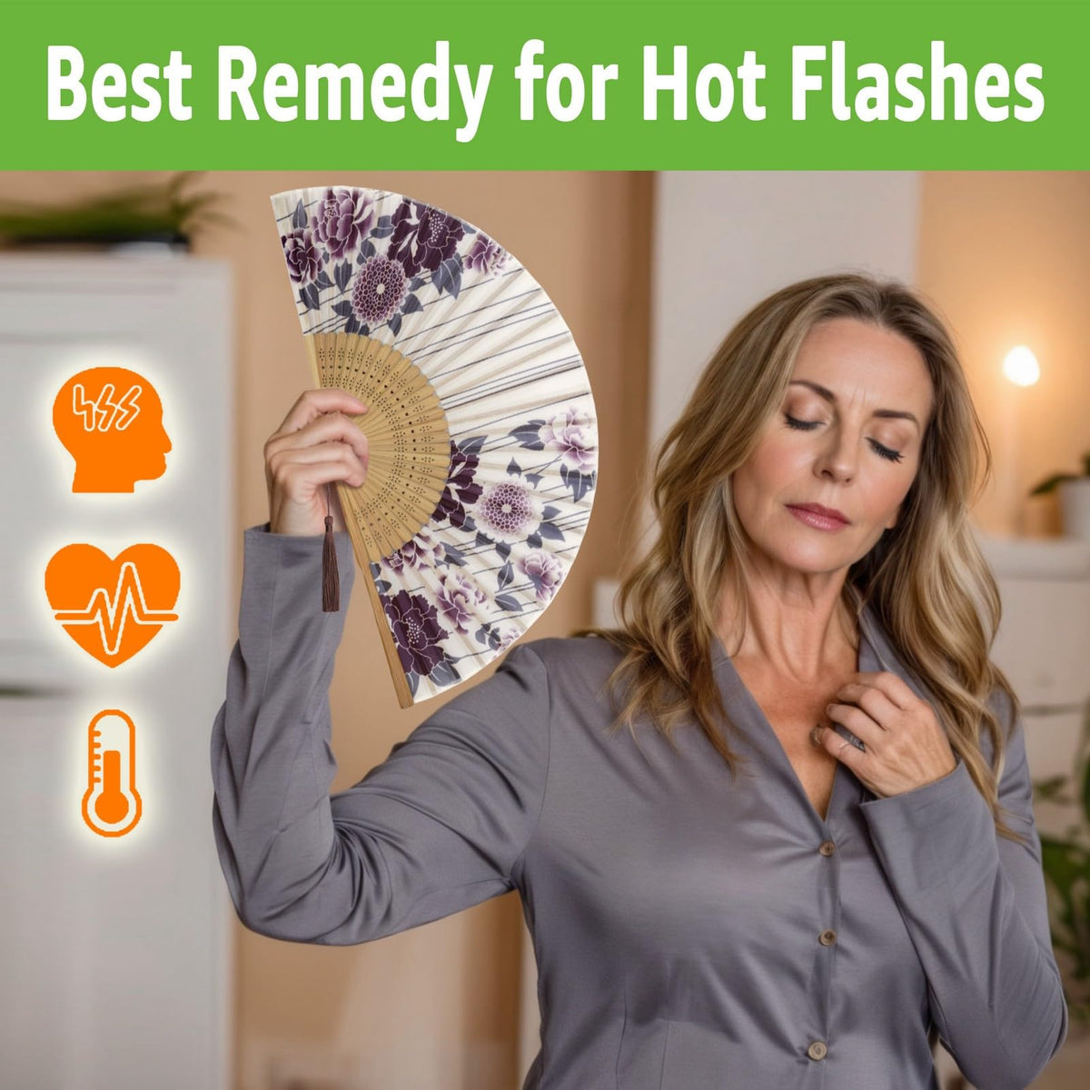 Folding Hand Fan for Women (Purple Flowers)