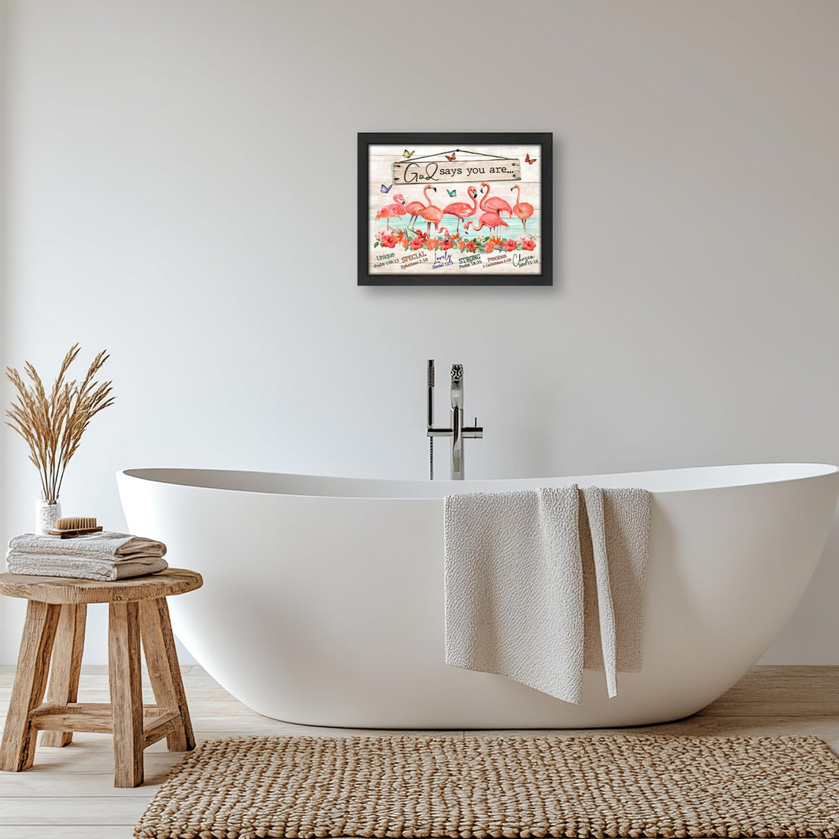 Flamingo Bathroom Decor Wall Art (Framed Bathroom Art 931 / 10"L x 8"W)