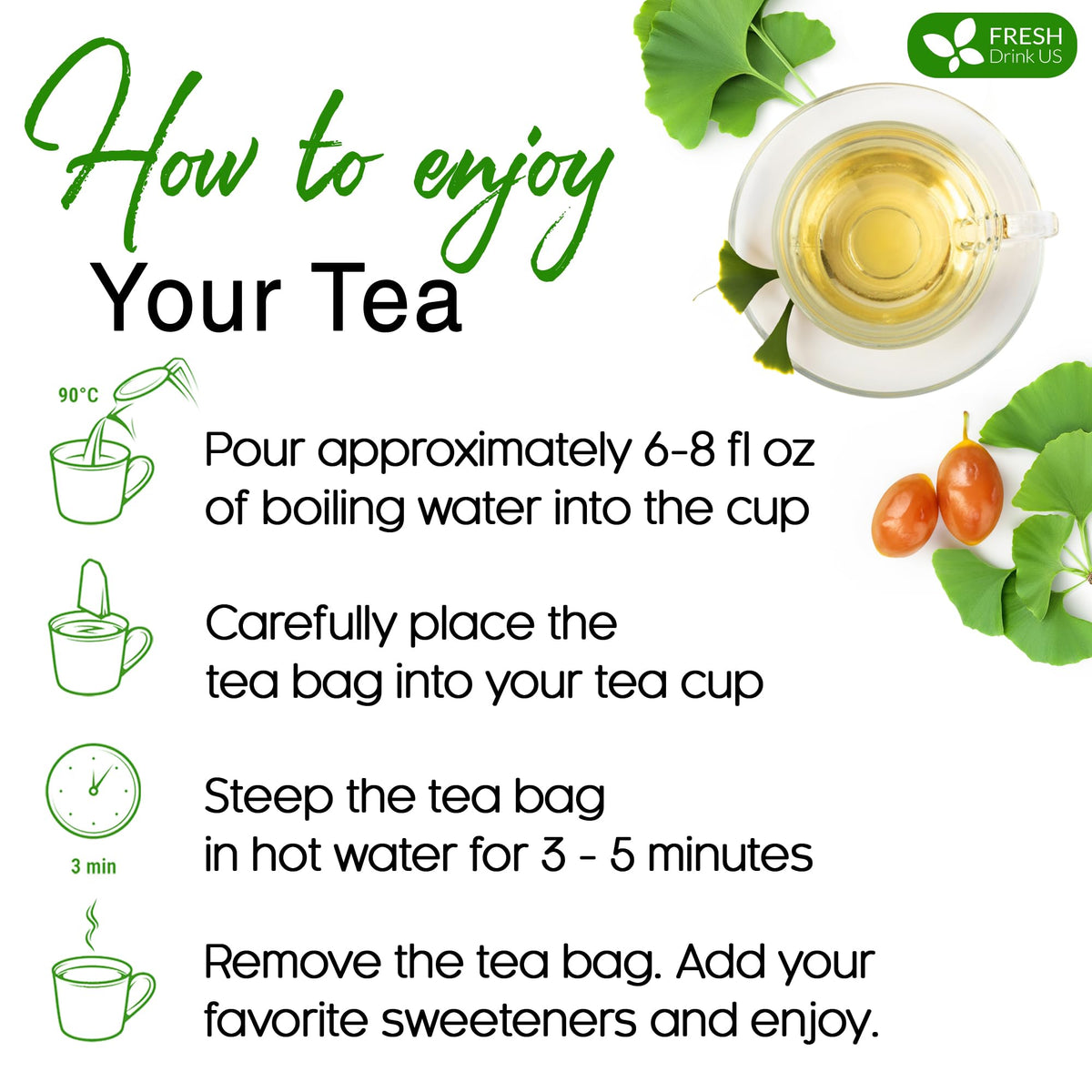 Premium 30 Ginkgo Biloba Leaf Tea Bags (30 Tea Bags)