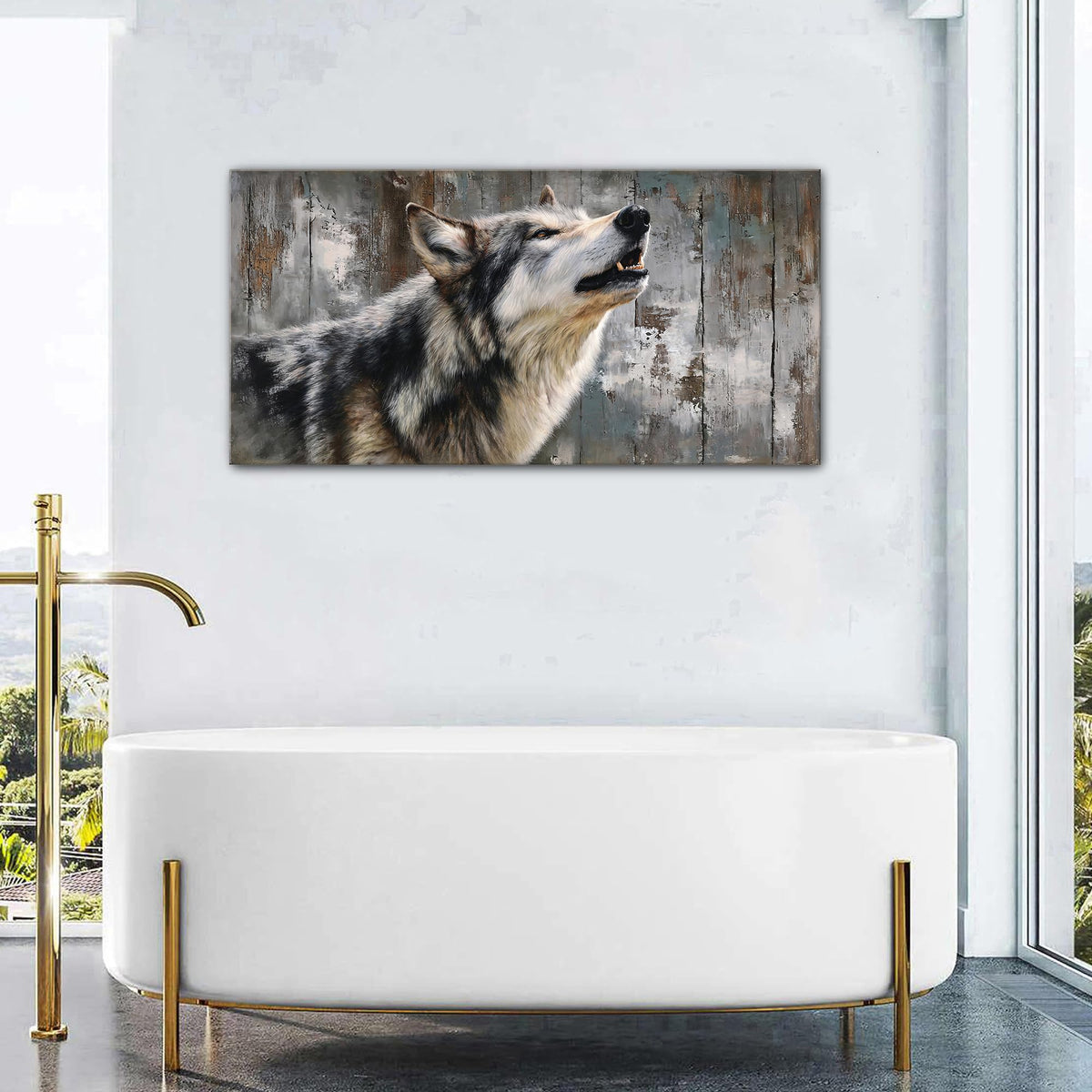 Wild Animal Wall Art Rustic Wolf Painting for Bedroom Farmhouse Cabin Decor Forest Wildlife Pictures Canvas Prints Natural Hunting Animals Artwork Woodland Nursery Poster Living Room Decoration 24x48" (48"L x 24"W / Wolf)