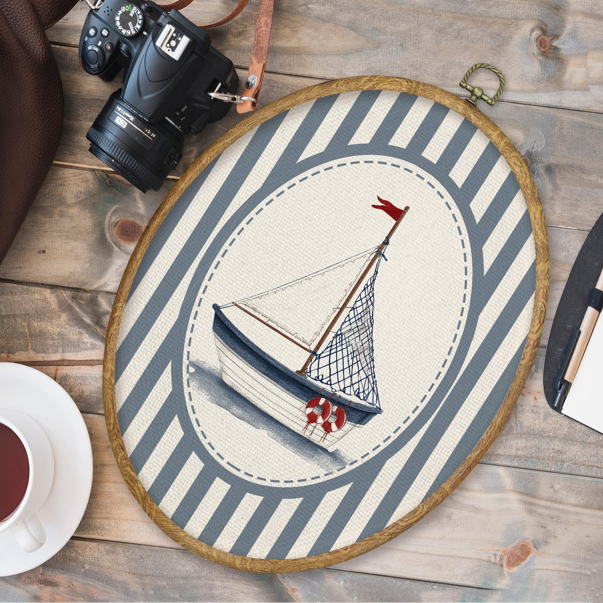 Coastal Sailboat Nautical Nursery Oval Wall Art Decor (Color033)