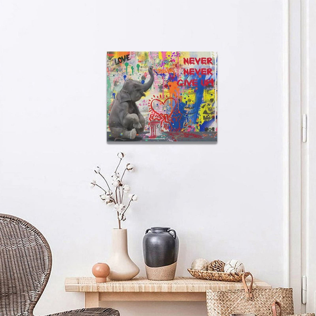 Banksy Canvas Wall Art Funny Elephant Pictures Wall Decor Graffiti Poster Prints Banksy Street Pop Painting Modern Artwork Home Decoration for Bathroom Bedroom Living Room 20"x16" (elephant graffiti / 20"L x 16"W)