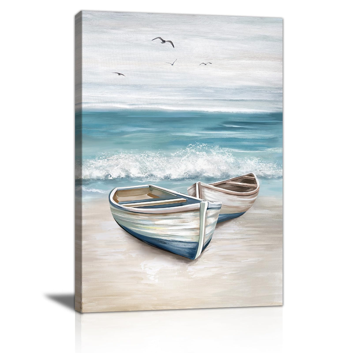 Beach Coastal Canvas Wall Art Beach Wall Art Painting 16"x24" (Nautical Boat on Beach / 24"L x 16"W)