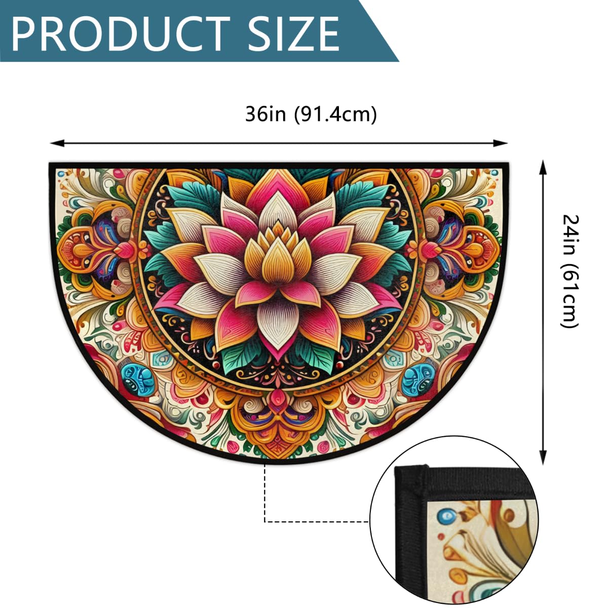 Ethnic Mandala Half Round Rug Half Moon Door Mat Half Circle Rugs (B-color 1)