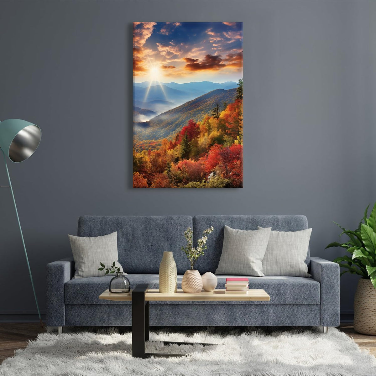 Nature Sunset Wall Art Smoky Mountains Landscape Wall Decor for Living Room Decoration 32x48" Forest Scenery Kitchen Pictures National Park Posters Fall Pine Tree Scenic Painting Canvas Prints Artwork (32"L x 48"W / Fall05)