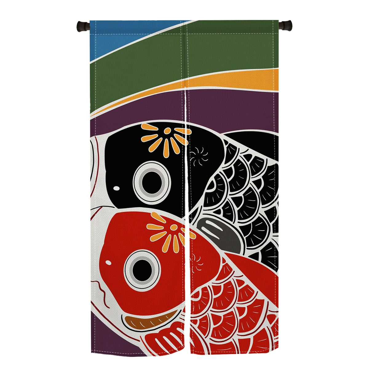 Noren Japanese Doorway Curtain Koi Fish Entrance Feng Shui Door Curtains Cute Animal Window Treatment Bedroom Partition Kithchen Bathroom Door Decor 33.5 x 59 Inch (Black Red)
