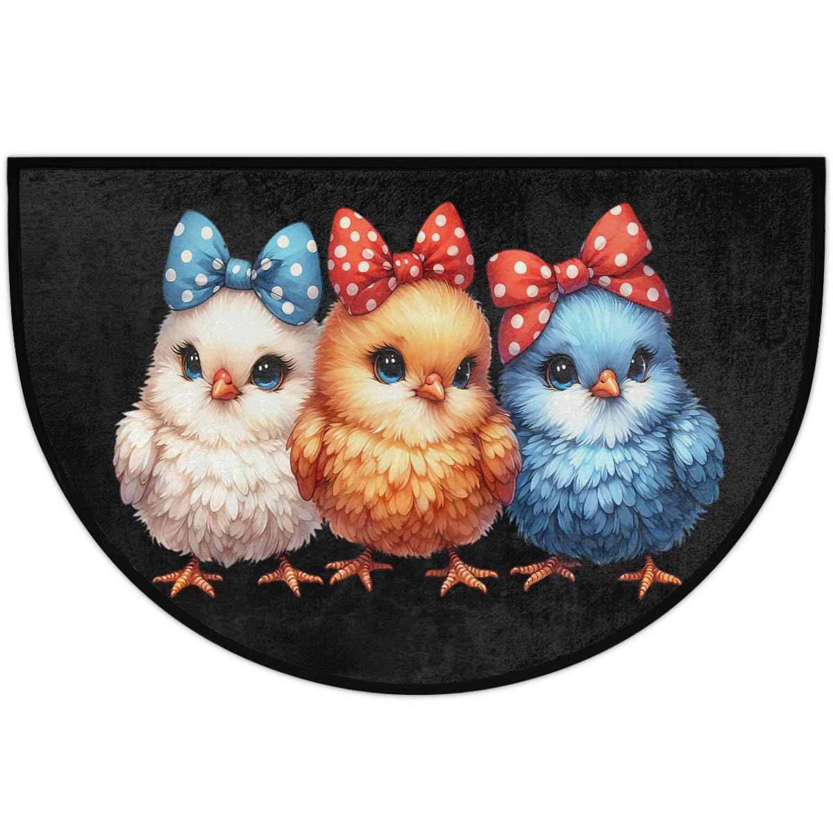 Half Round Doormat Colorful Animal Chick Washable Semi Circle Mat Non Slip Absorbent Half Moon Rugs for Indoor Outdoor Entrance Kitchen Bathroom Bedroom Patio Fireplace Floor Carpet Decor (B08:cute Chick)