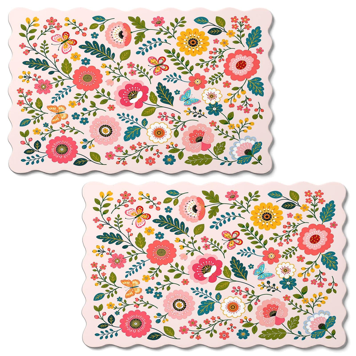Scalloped Dish Drying Mat 2 (Floral Butterfly Flower / 12x19 inch)