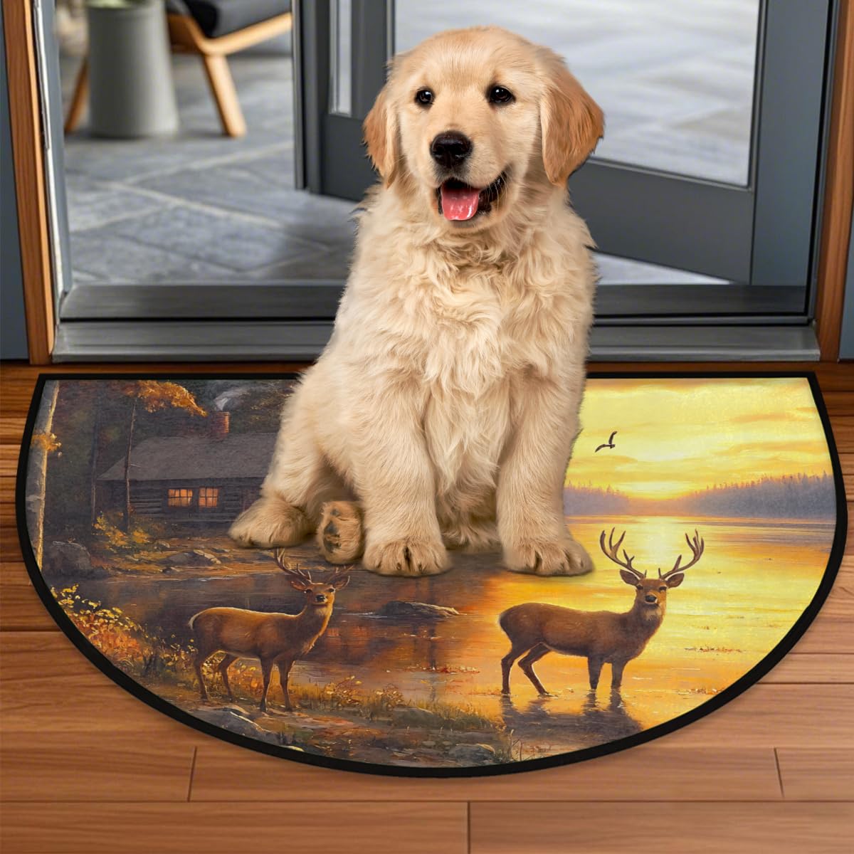 Front Door Mat Indoor Outdoor Entrance (D-03 Autumn Deer Forest Sunset)