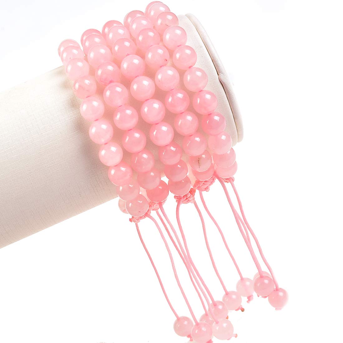 Natural Healing Power Gemstone Crystal Beads Unisex Adjustable Macrame Bracelets 6mm (Rose Pink / 6mm)