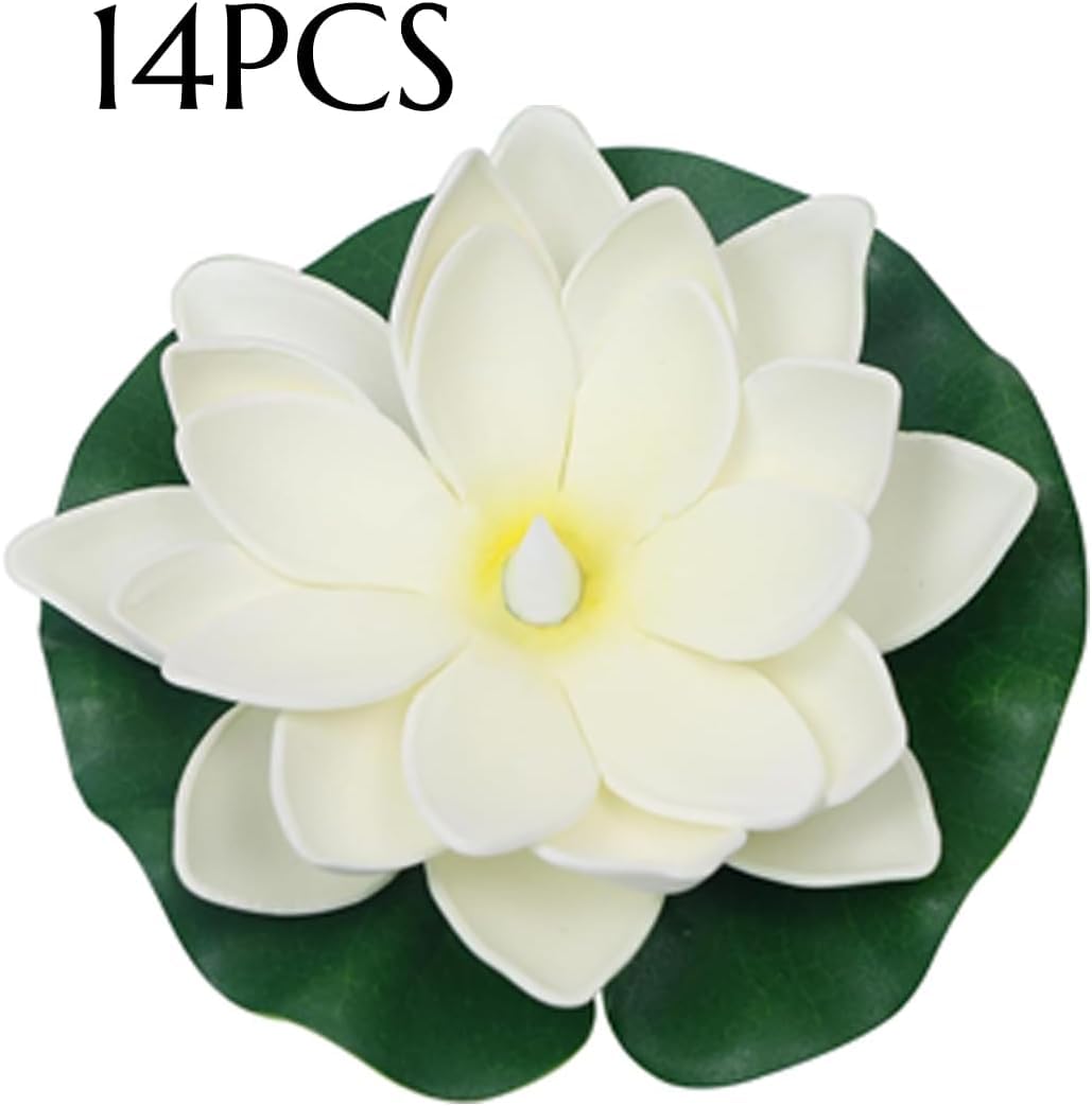 14 PCS Waterproof Floating Lotus Light (6In White)